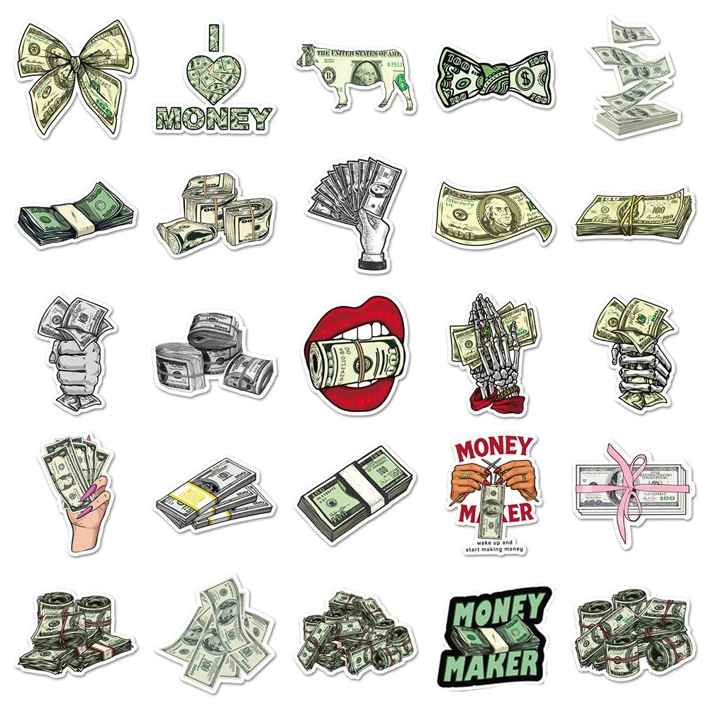 10/30/50pcs Cool Dollar Money Maker Stickers Personalized Graffiti Decals DIY Suitcase Laptop Phone Bike Cartoon Sticker Packing