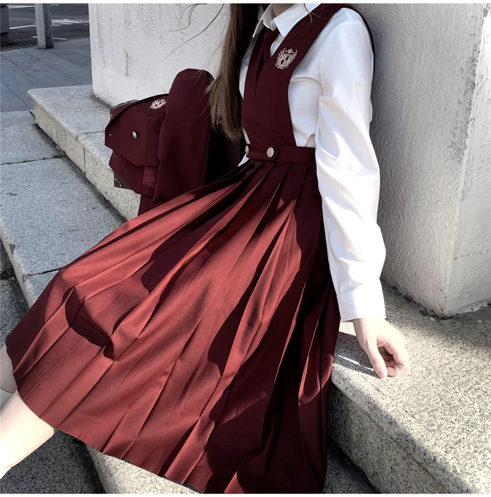 Students Ceylon Black Tea Japanese Girl\'s Long Pleated Dress Summer Women\'s Sleeveless Pinafore Dress JK High School Uniform