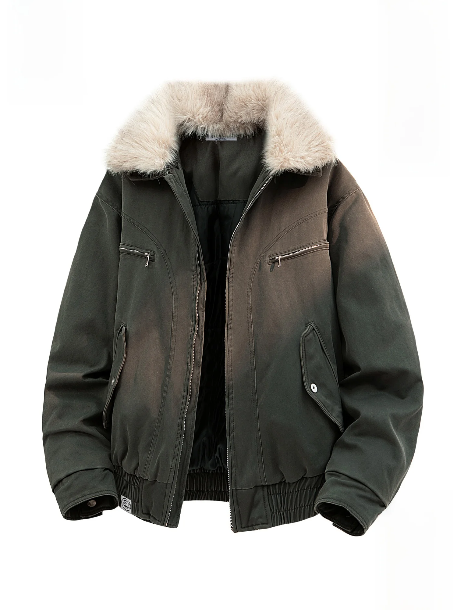 

PaulFrank Thiened Winter Coat for Men Casual Loose Fur Collar Zipper Closure Long Sve Cotton Jaet Warm Youth Sle