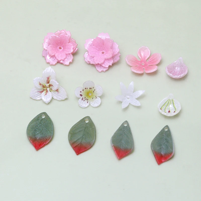 1pcs Peach Pear Flower Green Long Leaf  Heat Shrinkable Sheet Diy Handmade Earrings Jewelry Hairpin Accessories Material Charms