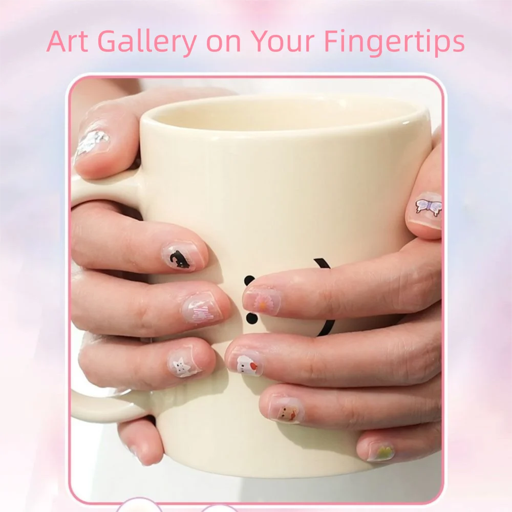 สติกเกอร์ติดเล็บแบบมีกาวในตัวน่ารัก PET มัลติฟังก์ชั่นสติกเกอร์การ์ตูนสติกเกอร์ถ้วยสำหรับตกแต่งเล็บ