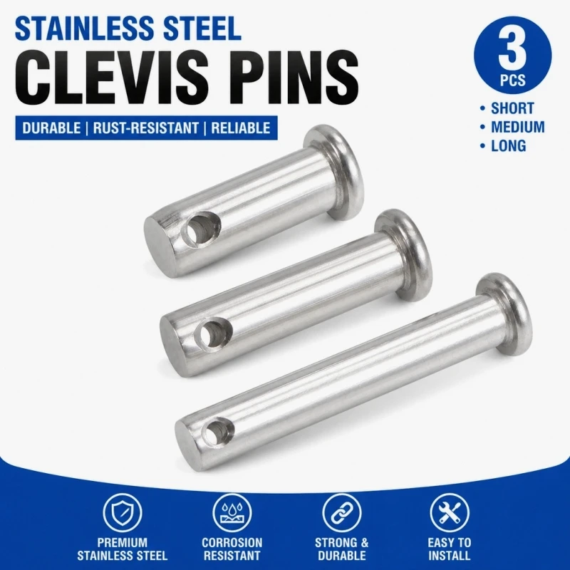 Stainless Steel Clevis Pins 304 Single Hole Flat Head Hinge Pin 6mm 8mm 10mm Dia 20-70mm Length Linkage Pivot Rod