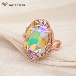 S&Z DESIGN New Fashion Oval Egg Shape Crystal Rings For Women Wedding Party 585 Rose Gold Color Cubic Zirconia Jewelry Gift