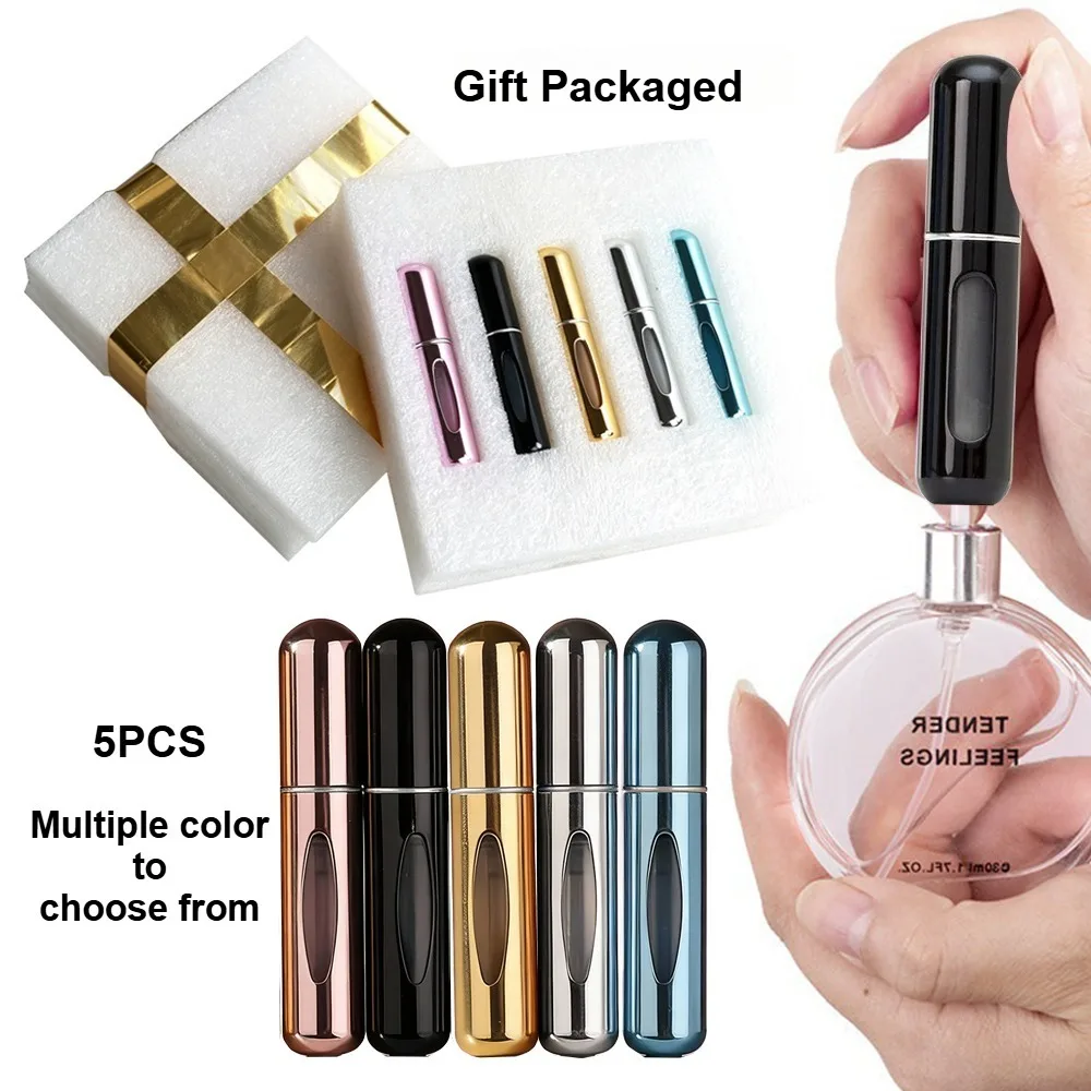 

5Pcs Gift Packaged 5ml Refillable Perfume Atomizer Bottom Fill Portable Empty Fine Mist Spray Bottle Travel Fragrance Containers