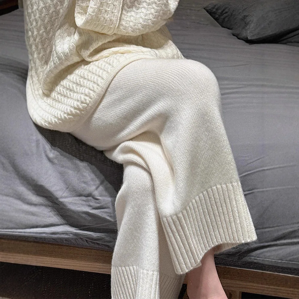 Herbst- und Wintermode 2025, Kaschmirhose, Freizeithose mit weitem Bein