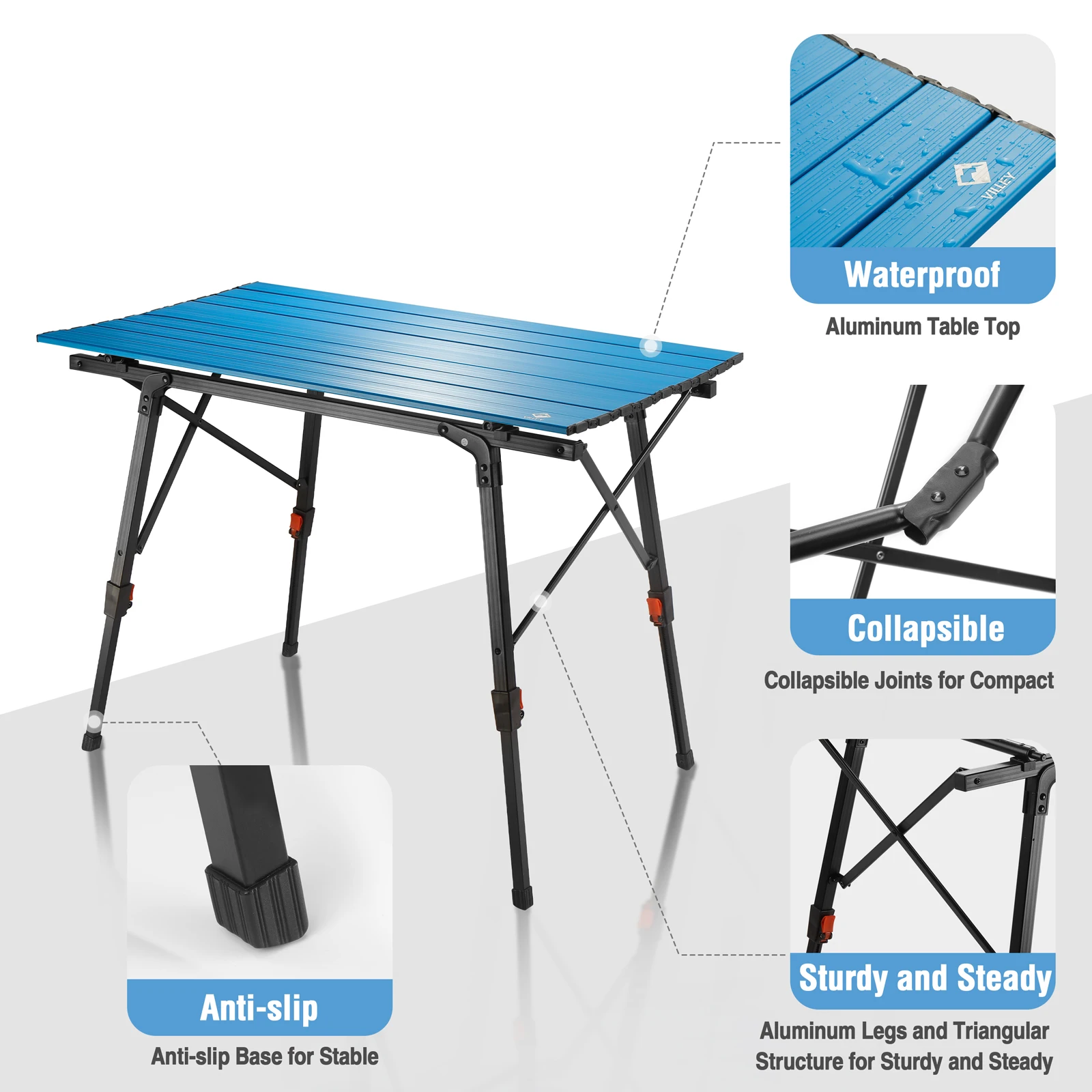VILLEY tavolino pieghevole da esterno 90cm tavolo da campeggio in alluminio multifunzione per barbecue Picnic tavolo pieghevole scrivania stallo