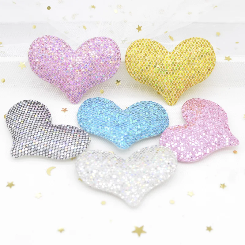 Fashion 12Pcs Glitter Colorful Sequins Padded Patches Heart Applique for DIY Girl Hat Decor Headwear Hair Clips Accessories