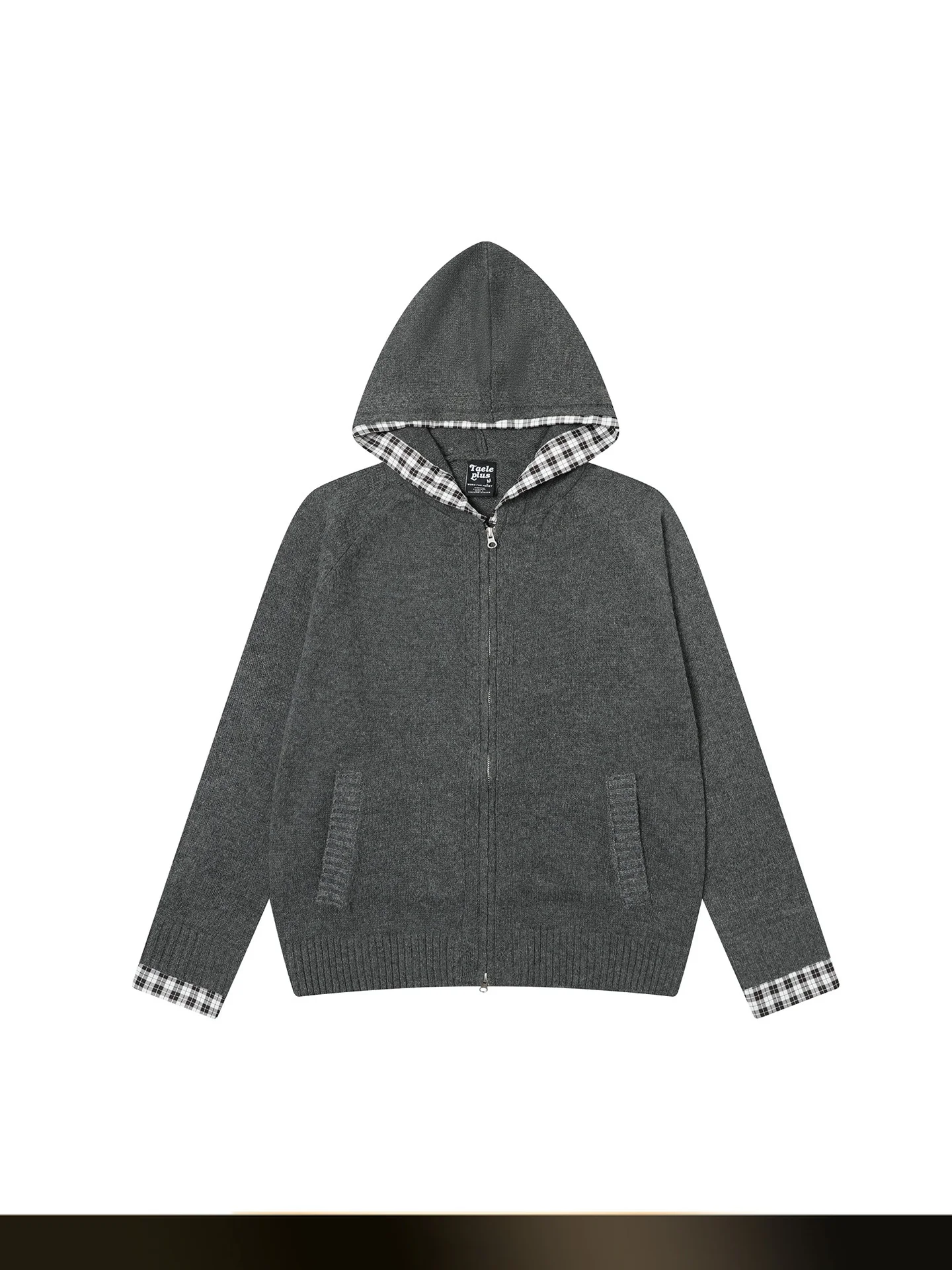 

American Retro Plaid Splicing Hoodie Men's Casual Loose Cardigan Jaet Autumn Season Youth Faion Windproof Warm Zipper Clo...