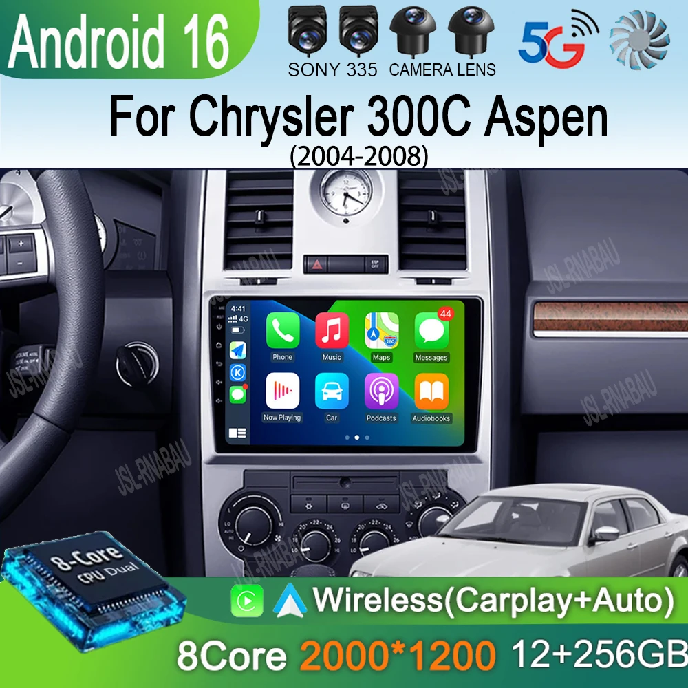 

Автомагнитола Android 16 с Carplay и Auto для Chrysler 300C Aspen 2004-2008: мультимедийный видеоплеер, навигация GPS, Wi-Fi