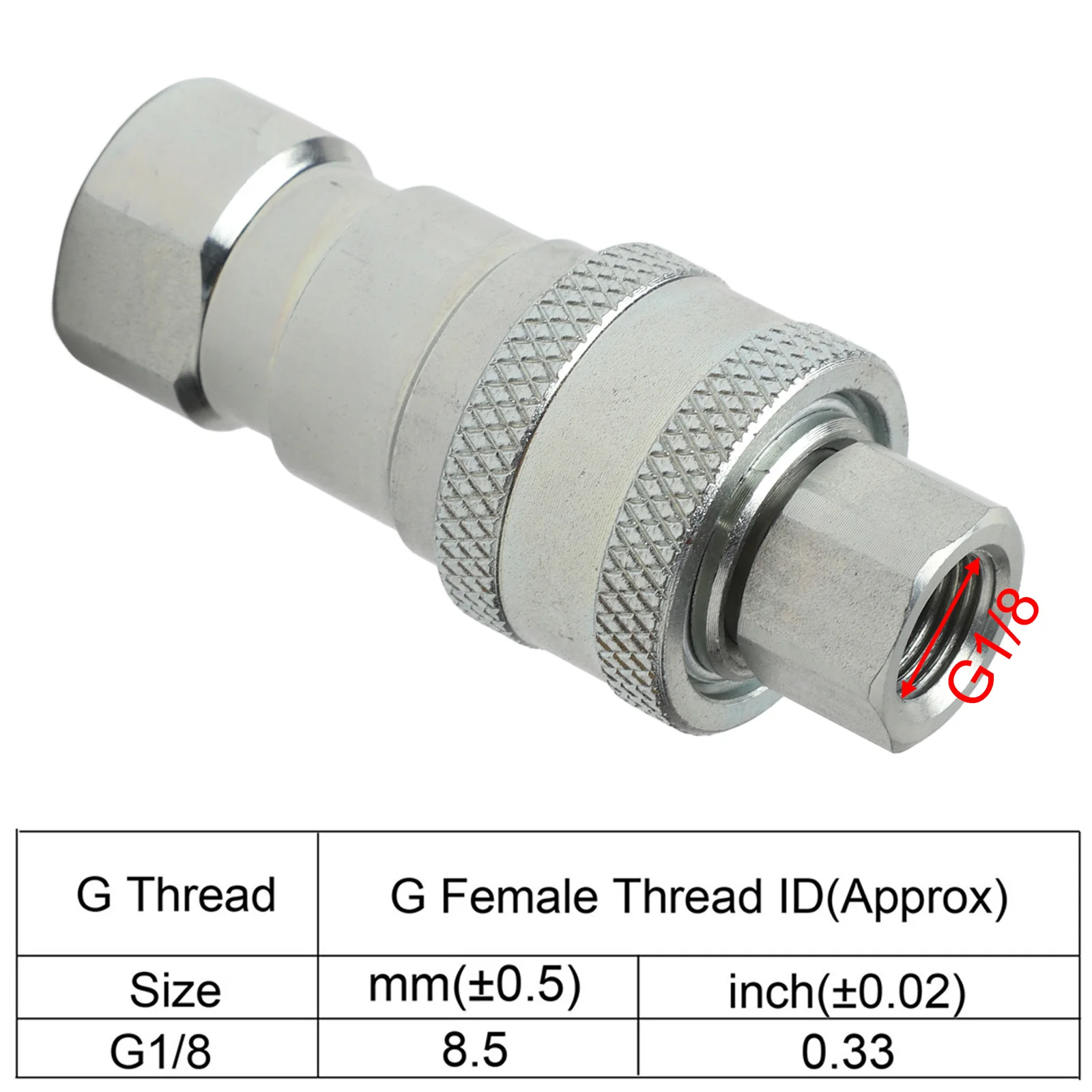 

Carbon Steel Coupler Female Pipe Fitting Automatic Valve Closure Easy Disconnect High Pressure Compatible 10.9mm 0.43in