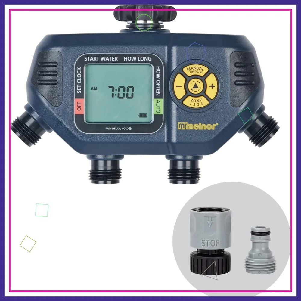 

4 Zone Digital Timer for Outdoor Watering, Easy Programming, Rain Delay Function