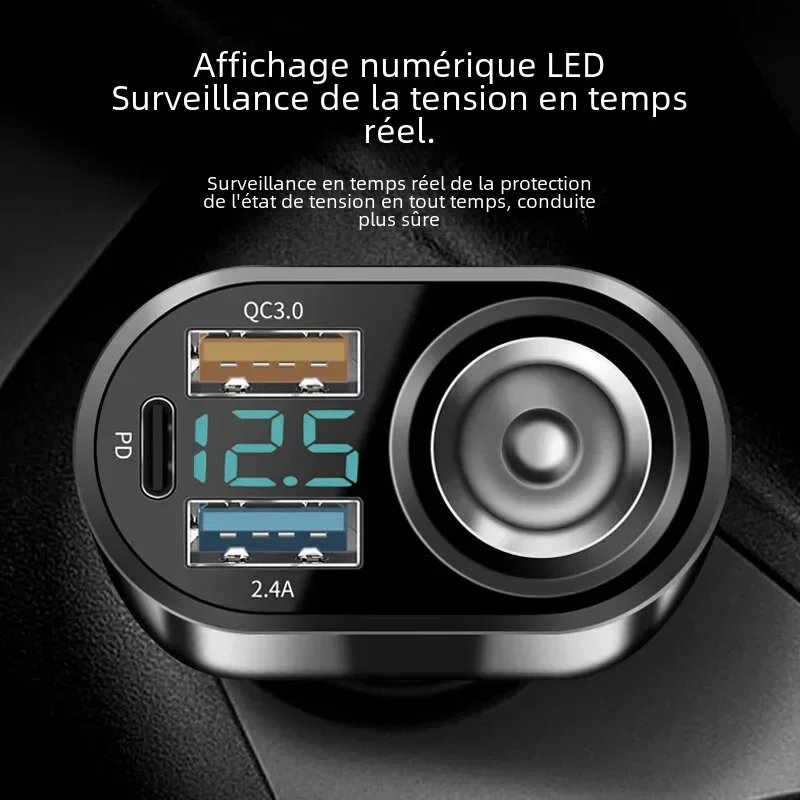 Prise allume-cigare Laguna 66W, chargeur de voiture USB QC3.0 PD3.0, adaptateur de chargeur séparateur, prise de courant avec affichage LED,