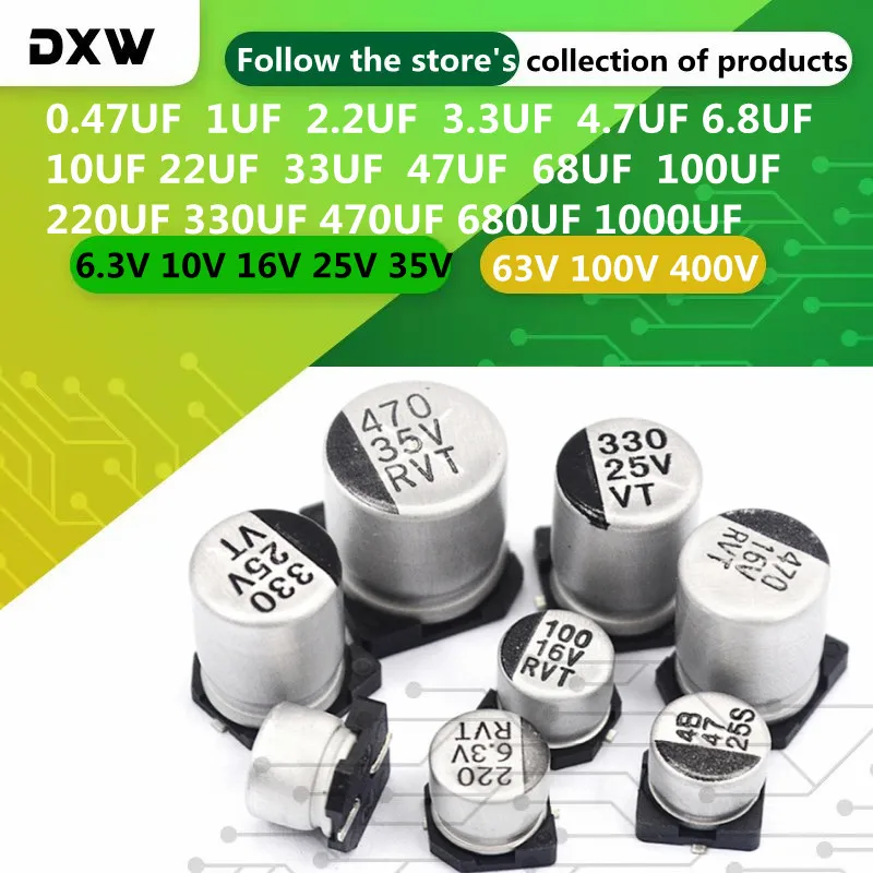 10 шт. 1 2,2 4,7 6,8 10 22 33 47 68 100 220 330 470 1000 мкФ алюминиевый электролитический конденсатор 6,3 В 10 В 16 В 25 В 35 В 63 В 100 В 400 В