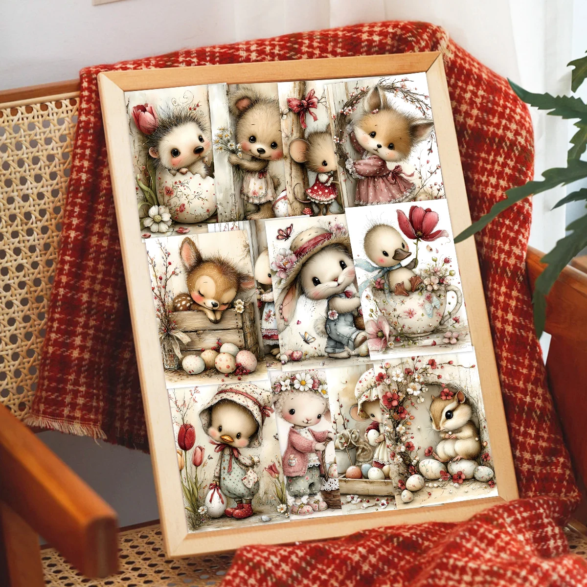 20 Stück Vintage entzückende Tier-Ostern-Wandaufkleber, Karten und Postkarten, Frühlingswand-Fenster-Dekoration, Herzfelt-Geschenk, Osterparty-Hintergrund – Detail 2