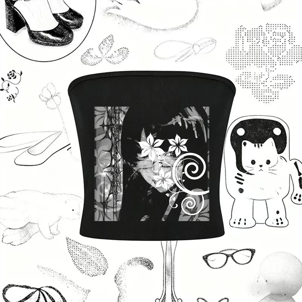 Fashionable Y2k Cute Retro Clothing Women's Tank Top Harajuku Handmade Strip Clothes Punk Anime Printed Kawaii Kei 2000s Emo Top