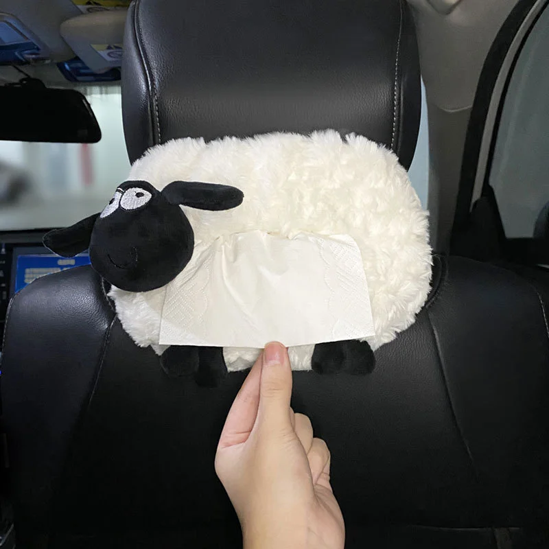 Cartoon Cute Lamb Car Tissue Box Creative Car Hanging Type Drawer Cover Car Seat Back Armrest Box Tissue Bag Cartoon Cute Car Ti