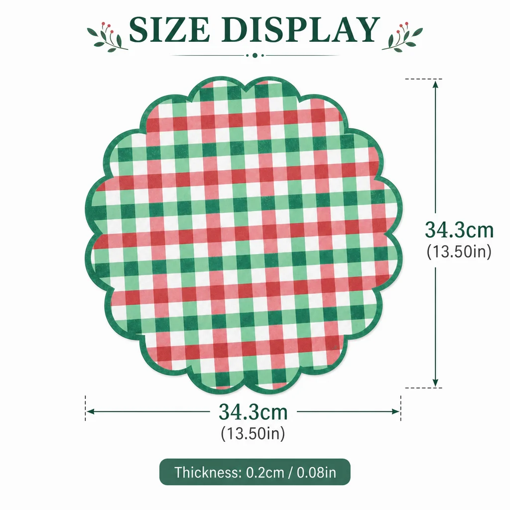 Red, green and white plaid paper placemats, disposable wavy Christmas placemats, suitable for festivals and parties