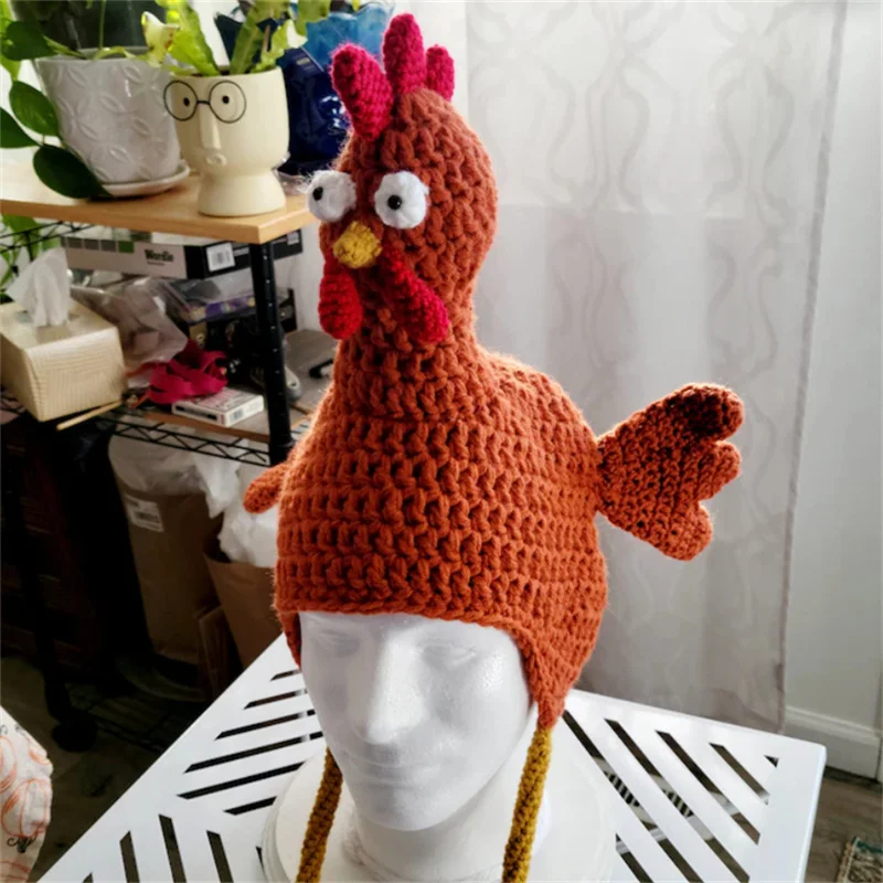 Novelty Funny Cartoon Chicken Animal knitting Hat For adult Handmade Cap Cosplay Costume Winter warm Festival Party Drop