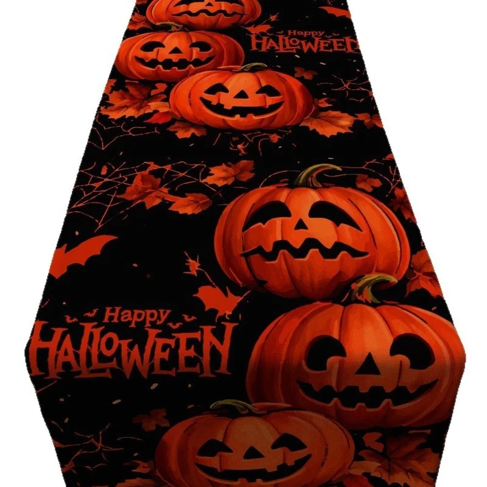 Festive Halloween Table Polyester Pumpkin Web Design Maple Leaf Print Tablecloth 185.4x35cm Party Home Decoration