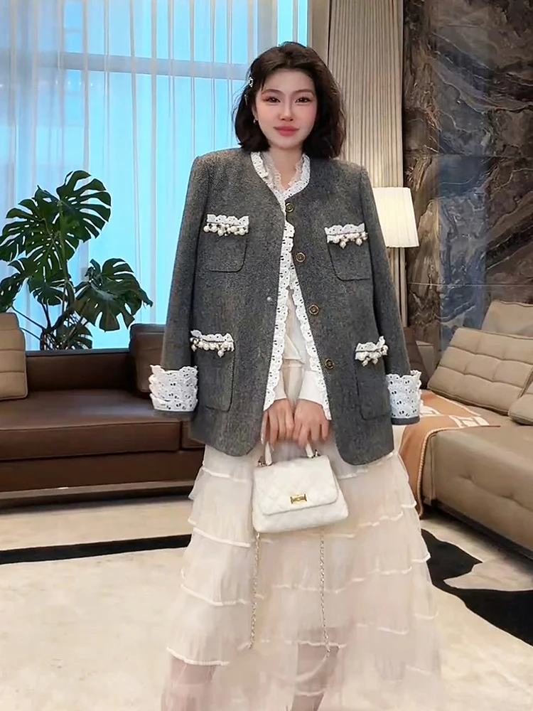 

Персональный Sle MM Цветочный бутон Лао Ян Маленькая мода Fraance 00% кружево из чистой шерсти Верхняя одежда в стиле ретро M055