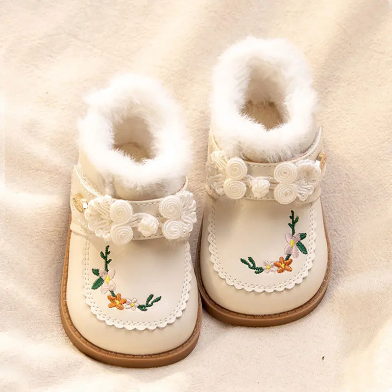 أحذية الثلوج المطرزة للفتيات 2024 مجموعة شتاء جديدة مع مخمل سميك للأطفال البنات أحذية قطنية ناعمة من الأسفل للأطفال #3