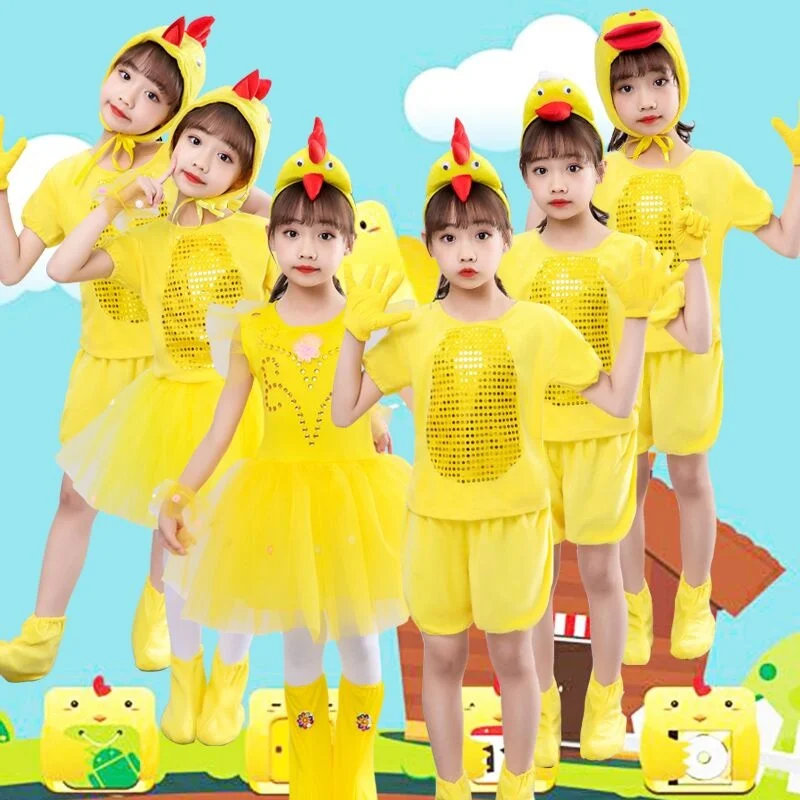 Kindergarten Little Duck and Chicken Performance Clothing Children's Yellow Duck Animal Shape Fox One Piece Dress Dance