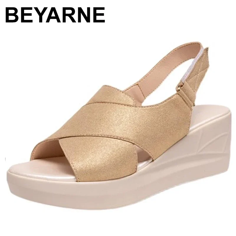 Women Genuine Leather Sandals Peep Toe Platform Wedges High Heel Sandals Espadrille Buckle Sandals Lady Summer Shoes