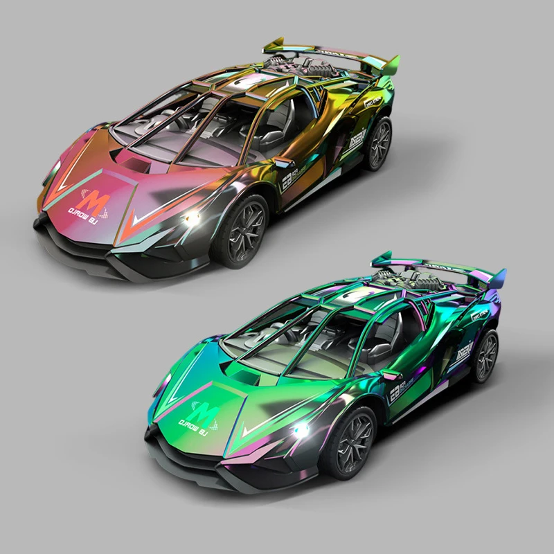 Motor de simulación de luz y sonido, coche deportivo de inercia de ondas de sonido, juguete modelo de coche de carreras para niños con colores deslumbrantes galvanoplastia