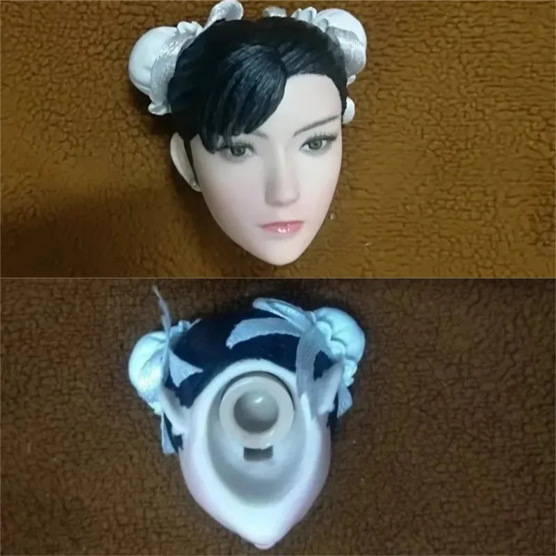 

1/6 Scale Anime Handmade Chinese Fighting Goddess Head Sculpture Female Soldier Head Carving for 12'' White Skin Action Figures