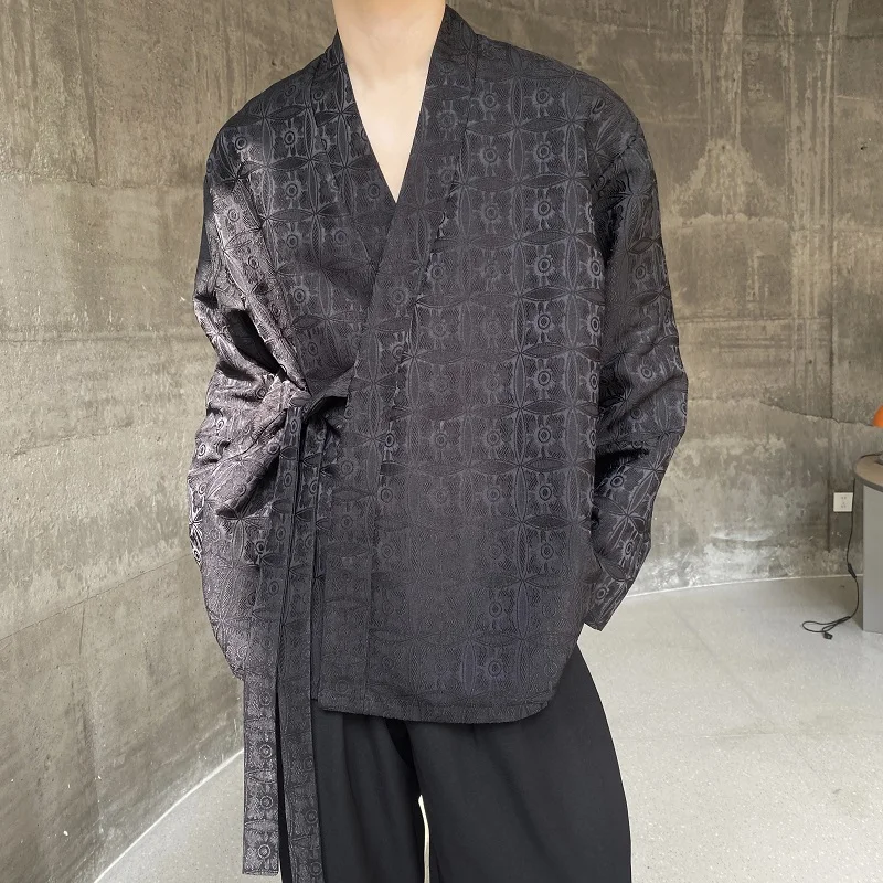 

Men's Retro Sle irt with Belt k Floral 3D Embroidery Chinese Zen Sle Long Sve Loose Fit Spring Season Faion