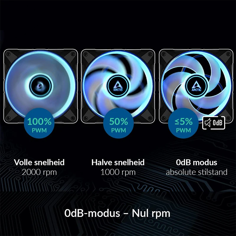 ARCTIC P12 PWM PST RGB أسود - 120 مم PWM مروحة مناسبة للضغط الثابت، شبه السلبي: 0 - 2000 دورة في الدقيقة، 12 فولت 4 دبوس RGB LED