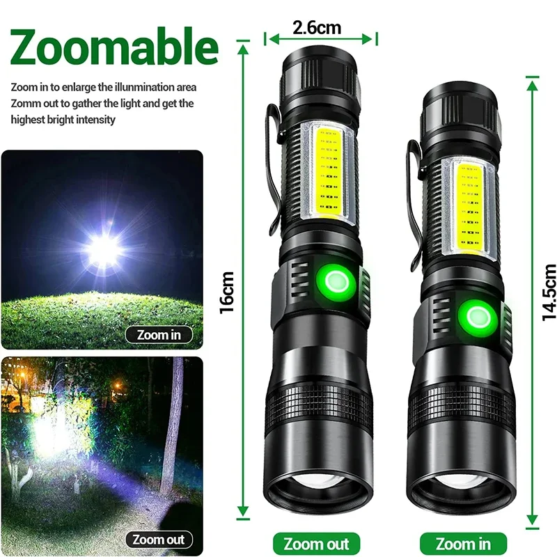 Powerful Multifunctional LED UV Flashlight Rechargeable UV Flashlights 3in1 Black Light 7 Modes Waterproof Torch Camping Lantern