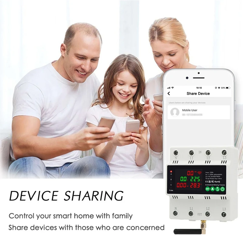 3Phase 4Wire 380V 100A Tuya Wifi Smart Bi-Directional Energy Power Kwh Meter Auto-Reclosing Over Under Voltage Protector