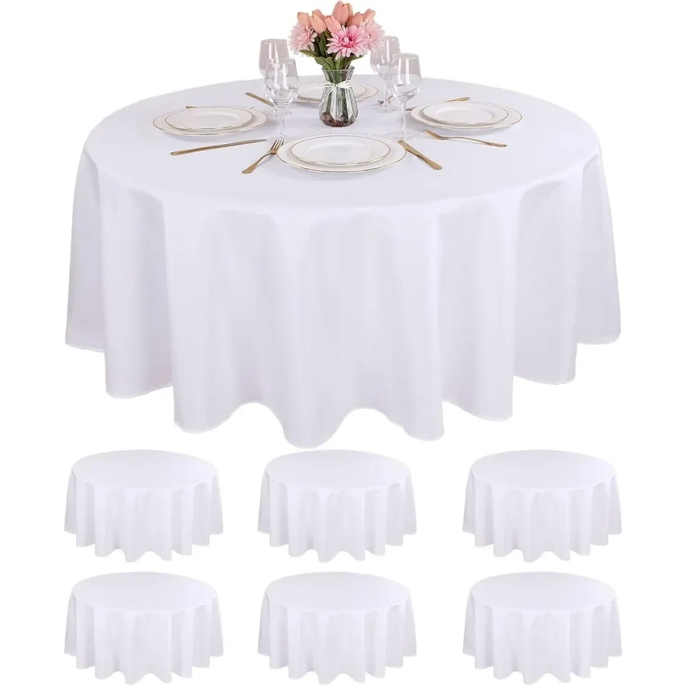

Unique features 6 Packs 120 Inchs Polyester White Round Table Cloths Wrinkle Resistant Tablecloth Washable Banquet