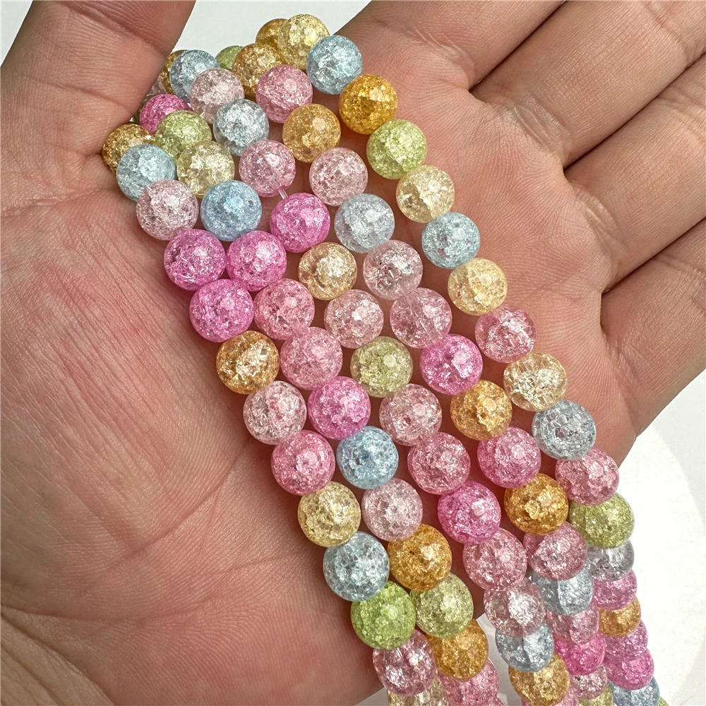 Perline di cristallo di quarzo crepa colorata da 4-12mm perline allentate rotonde trasparenti con distanziatore incrinato per gioielli che fanno