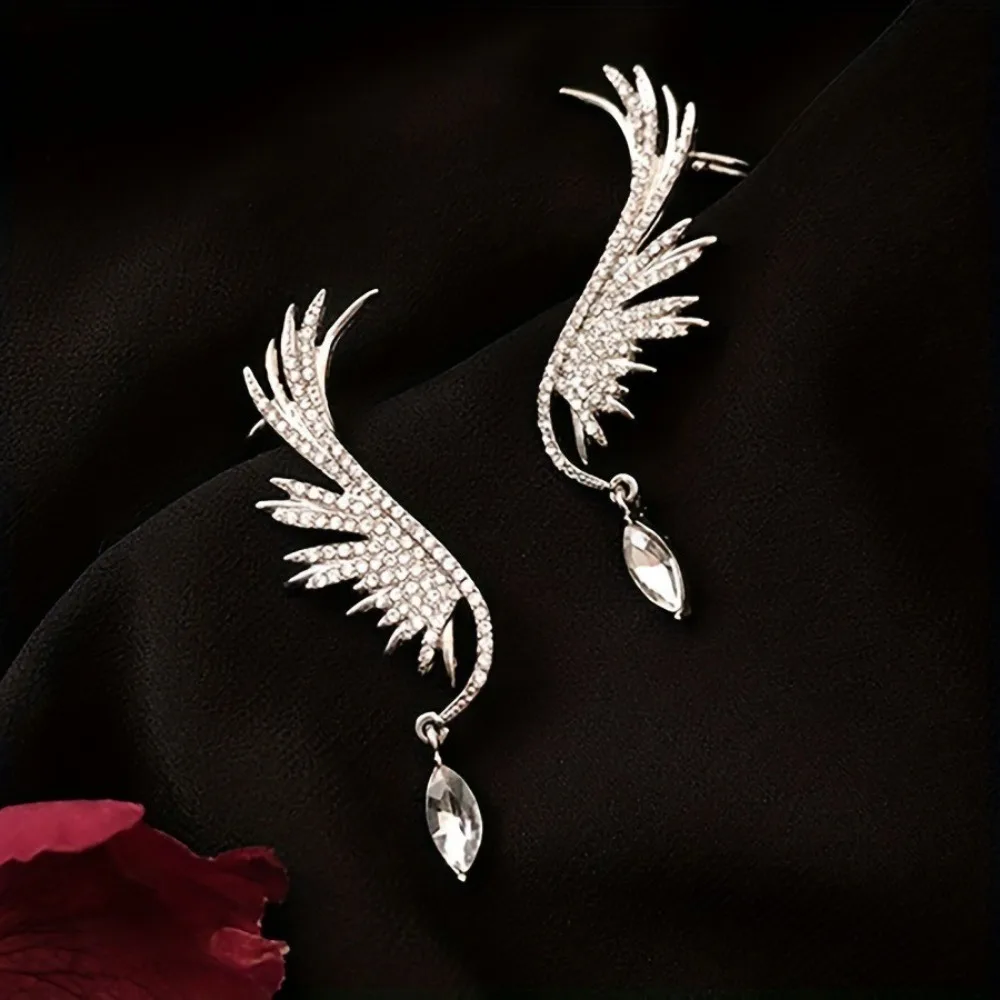 Fashion Angel Wing Pendant Earrings For Lady High End Crystal Water Drop Earrings Party Wedding Banquet Jewelry Gifts