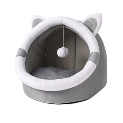 Plush Bed Pet Half Enclosed House Small Kitten Sleeping Bed Warm Resting Bed for Pet Cats Small Dog with Thick Liner