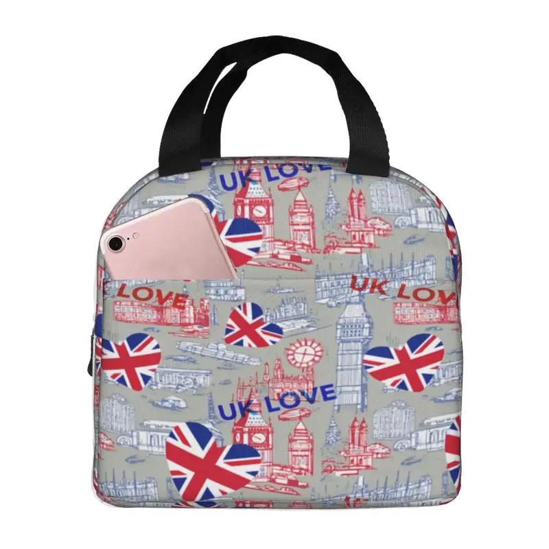 Flag Of The UK Insulated Lunch Box for Women British Flag Warm Cooler Thermal Lunch Bag Outdoor Camping Travel Picnic