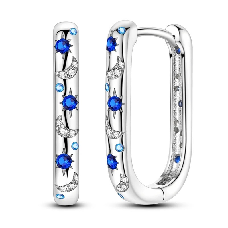 Ohrringe aus 925er-Sterlingsilber für Damen, Sternennacht, U-förmiger Creolen-Ohrring für Jahrestag, Hochzeit, Schmuck, Geschenke