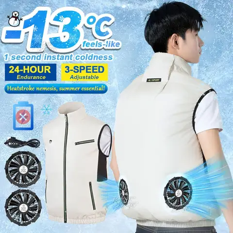 Heavy-Duty Cooling Vest for Men 3-Speed Adjustable, 9-Blade Silent Tech - Camping, Fishing, Landscaping & Outdoor Labor