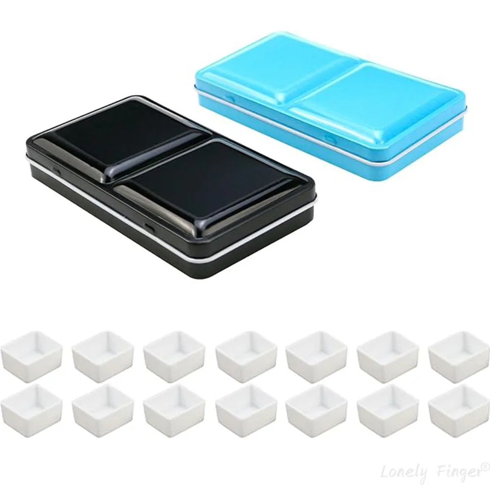 Empty Watercolor Palette Paint Case with Fold Out Palette Empty Watercolor Tins Box with 14 Empty Half Pans