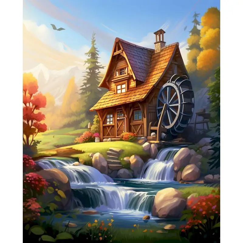 

RUOPOTY Painting By Numbers Flower Blossom Wooden House Paint By Numbers For Home Decors Wall Art Landscape Picture