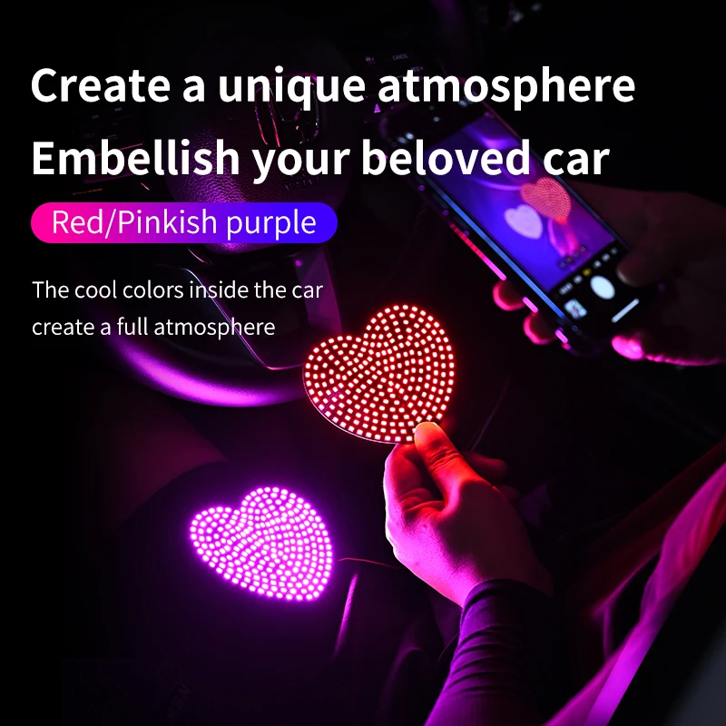 Car mounted LED ambient lights, decorative lights, heart-shaped eyes, car creativity, rear window dynamic lights, warning lights