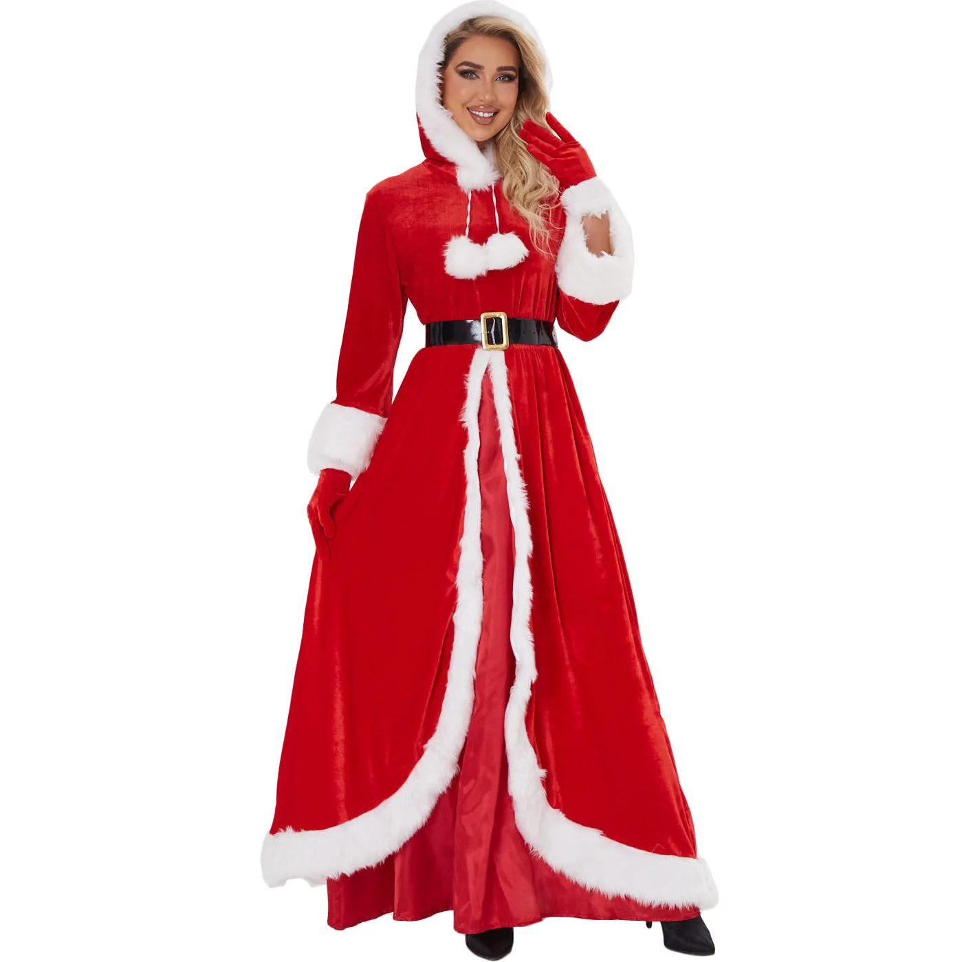 Disfraz de Navidad para escenario, conjunto de guantes largos, chal, sombrero, reina de Navidad, disfraces de Cosplay, vestidos de fiesta de Carnaval