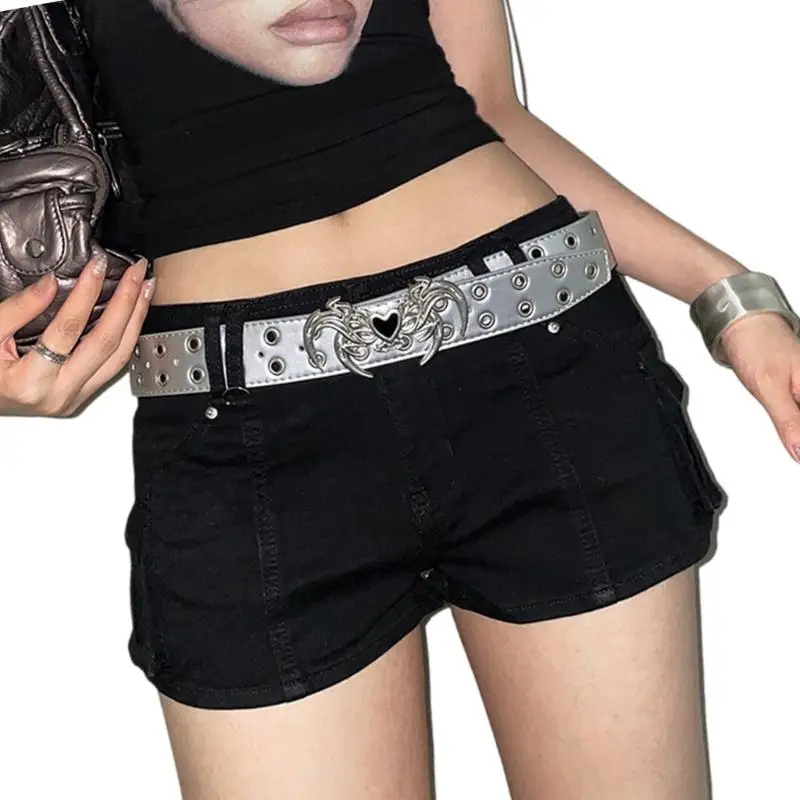 652F Multi Purpose Punk Design Belt Double Row Studded Closure Waist Girdle Faux Leather Sash for Outdoor Activity