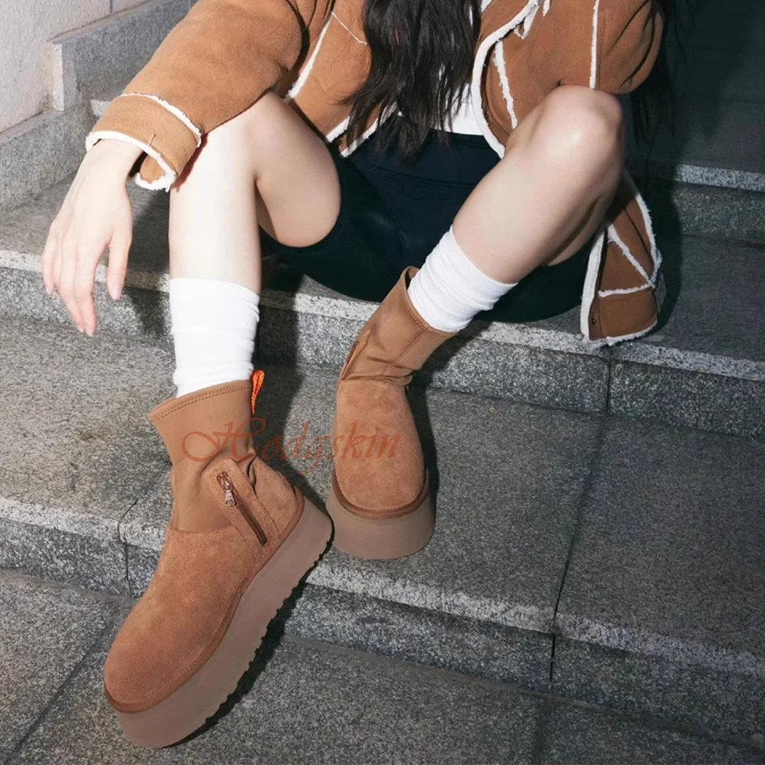 Fur Warm Winter Boots Round Toe Thick Sole Platform Women Sexy Shoes Side Zipper Ankle Boots New Style Designer Casual Shoes