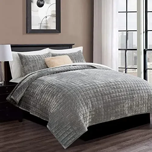 Hot Sale All Season Lightweight Quilted Velvet Comforter Set With 2 Pillow