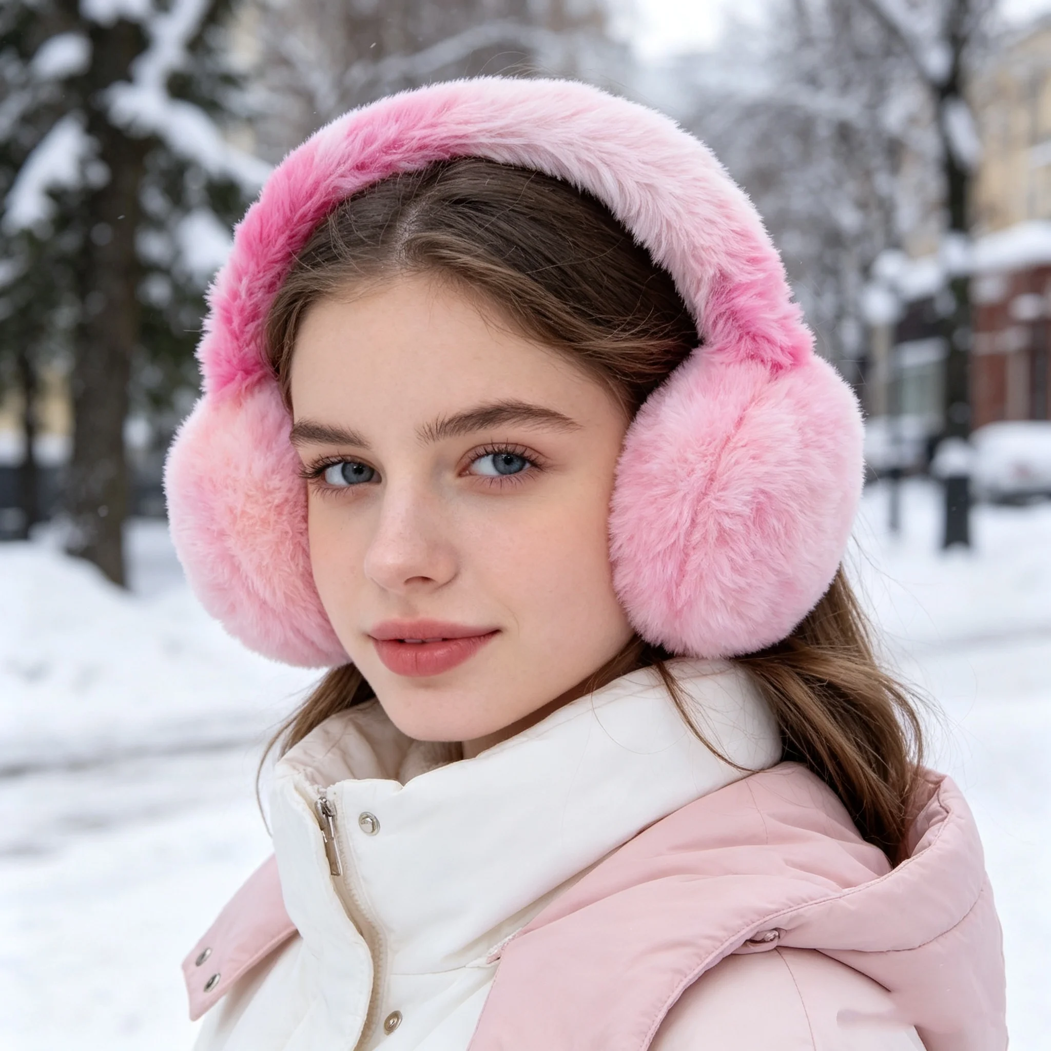 Rainbow Tie-Dye Faux Rabbit Fur Earmuffs, Soft and Fluffy, Winter Earmuffs for Girls, Suitable for Skiing and Outdoor Activities, Windproof and Warm