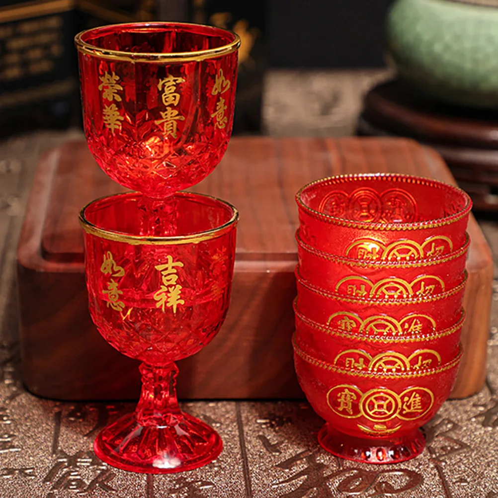 

12pcs Red Goblet Plastic Cups 40ml Wedding Bridal Party Chinese Luck Restaurant Disposable Small