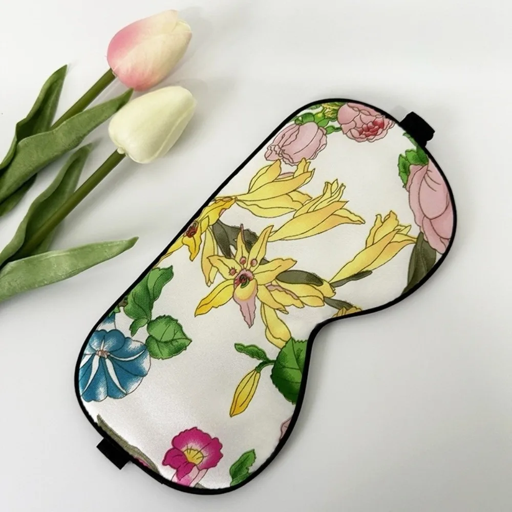Soft Portable Silk Sleep Mask Pure Silk Adjustable Strap Eye Shading Mask Floral Pattern Night Eyepatch Night Sleep Relax Aid